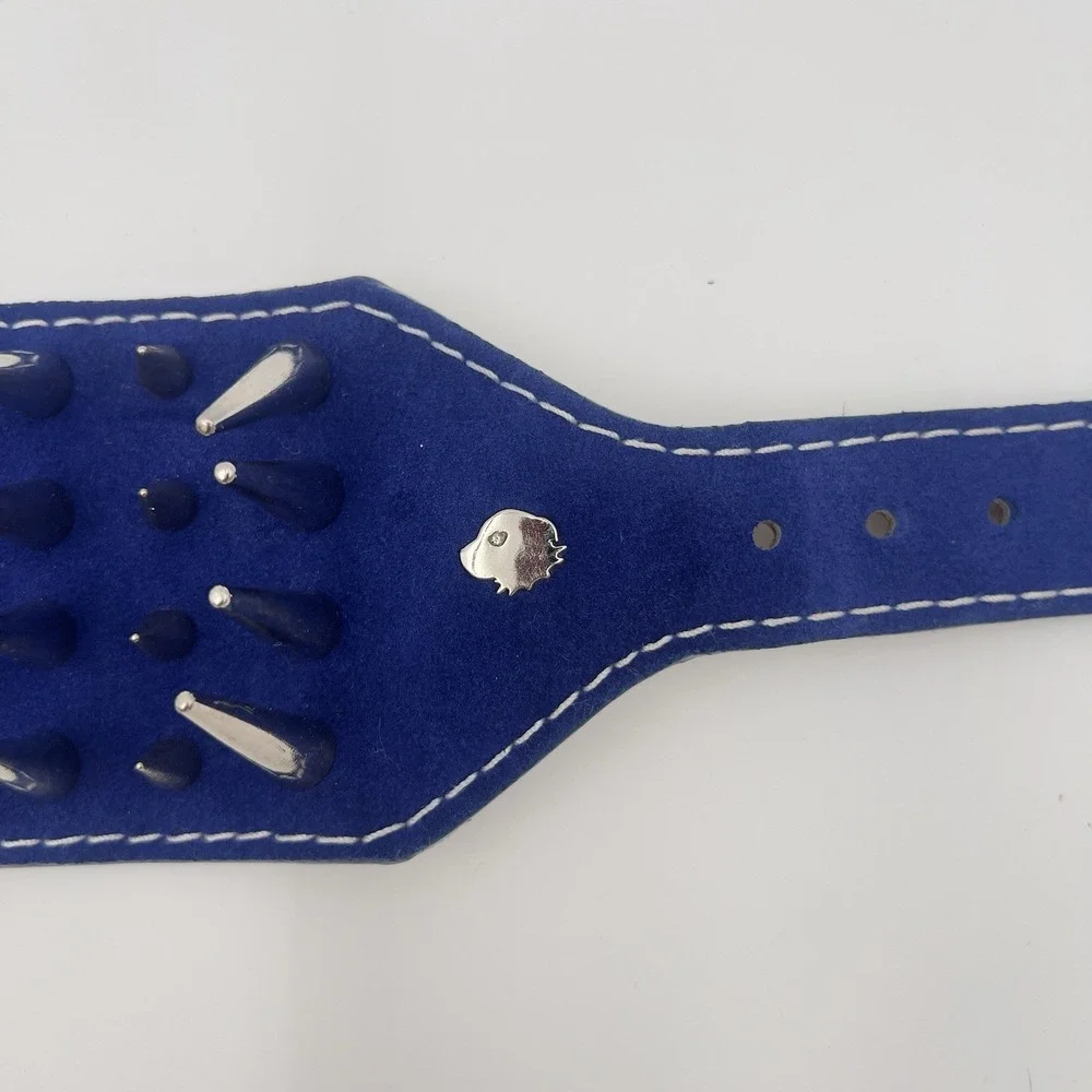 Browning Blue Leather Studded Dog Collar Buckmark Western Adjustable